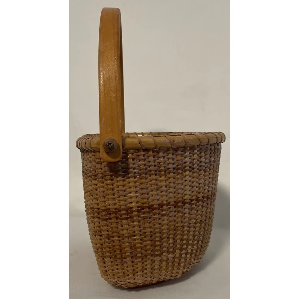 Nantucket Lighthouse Style Basket Woven Wooden Swing Handled Half Round